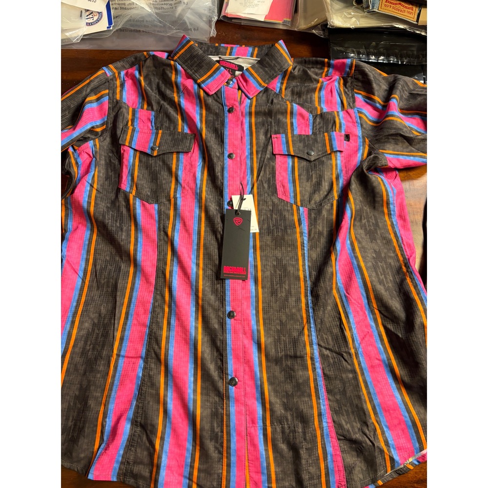 Rock and Roll Denim Womens XL Tek Ripstop Stripes Western Snap Shirt BWN2S08684